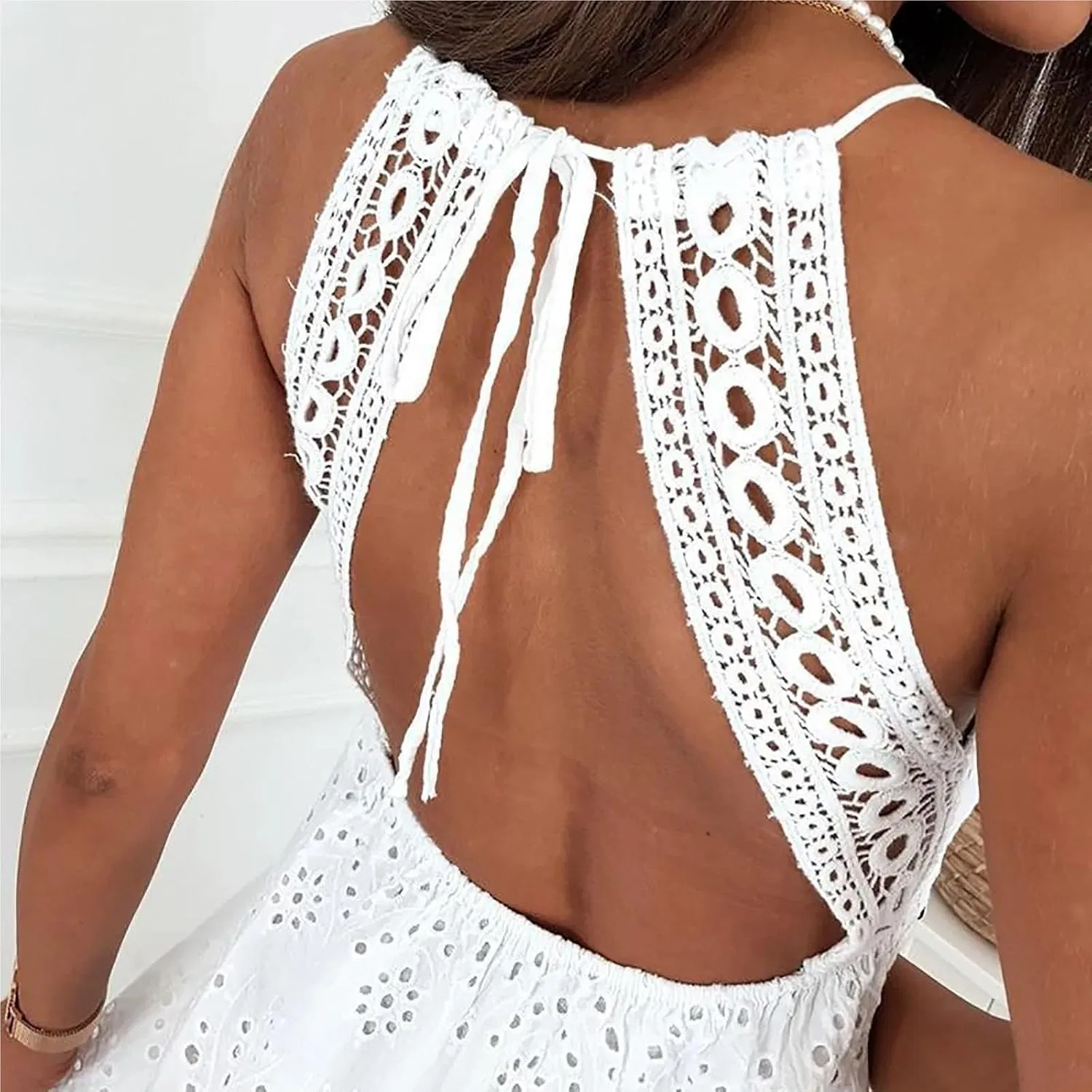 Женское кружевное платье на бретелях Bodycon, White — фото 2