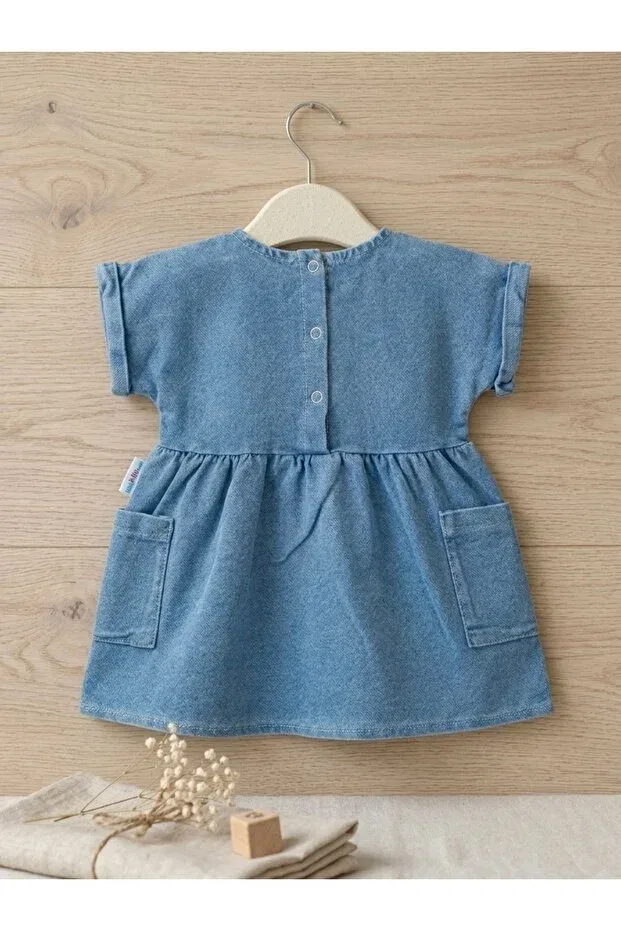 Детское платье для девочек джинсовое с вышивкой Minaze collection daisy embroidered Baby Buu, Blue — фото 2