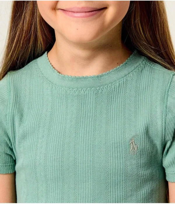 Детская футболка для девочек хлопковая Cropped Fit Polo Ralph Lauren, зеленый — фото 4
