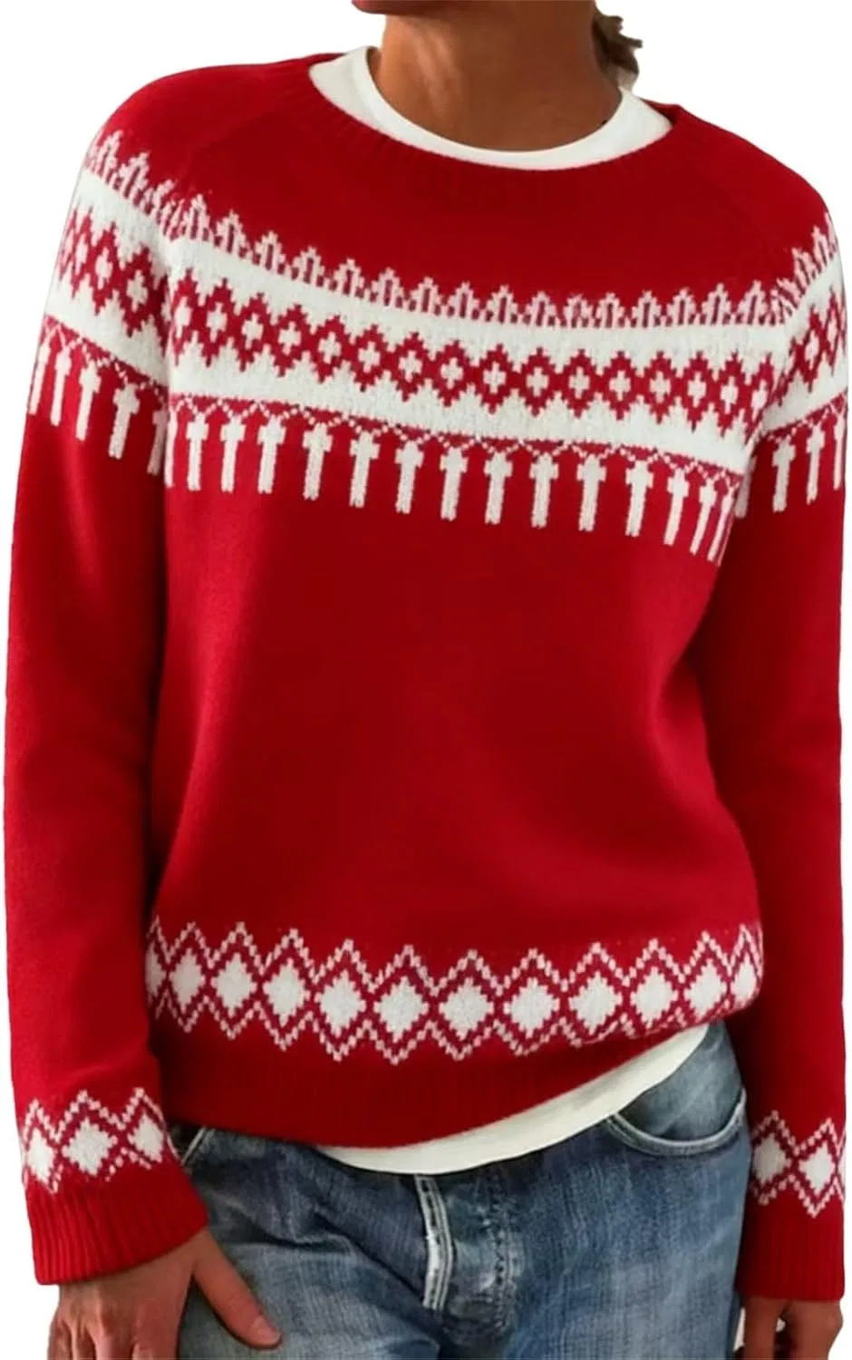 Женский свитер с узором Fair Isle, красный