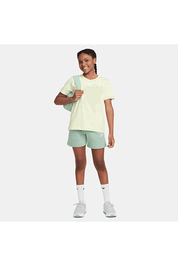 Детские шорты для девочек хлопковые Sportswear Club Fleece Nike, Green - White - Green