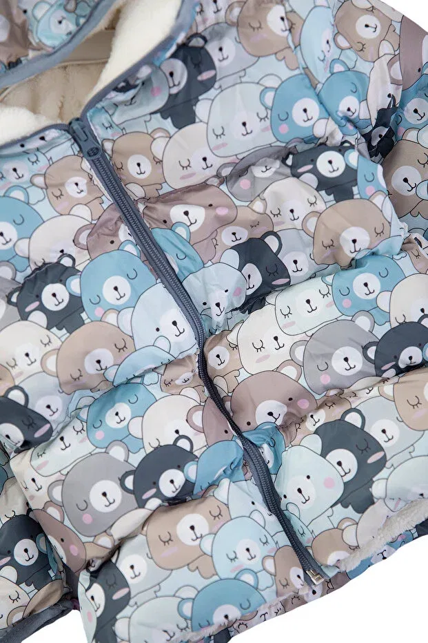 Детское пальто для девочек с принтом Teddy Bear Patterned Irem Çocuk Giyim, Multicolor — фото 3