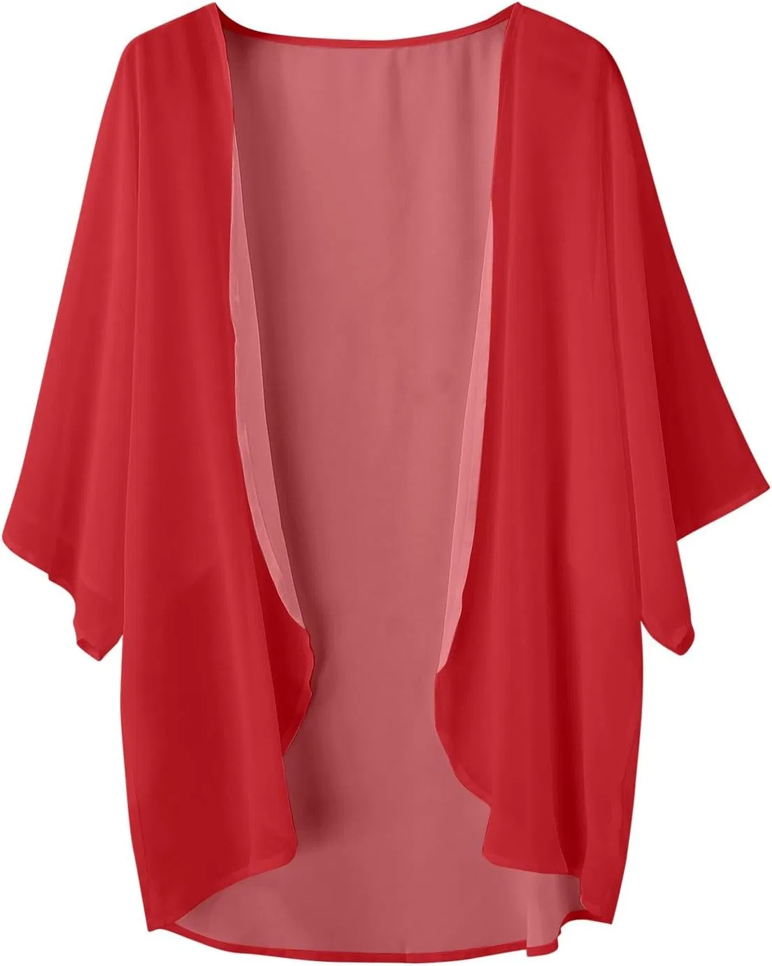 Женская шифоновая накидка-кимоно с открытым передом, рукава-фонарики, Red — фото 3
