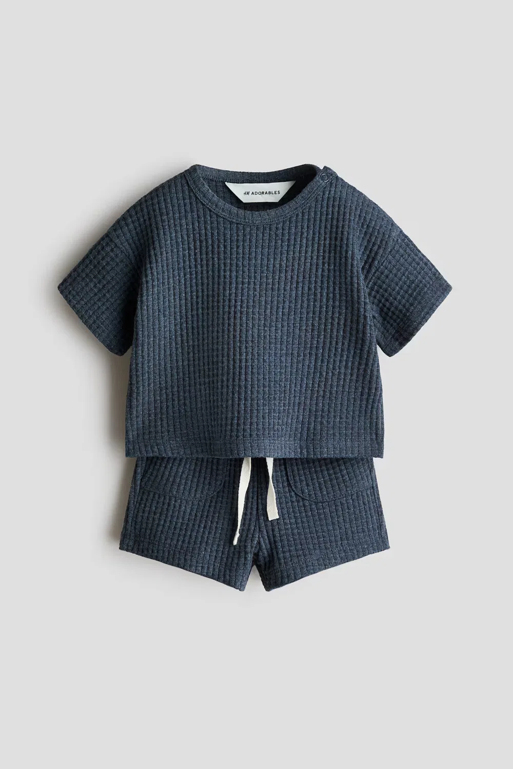 Комплект из двух предметов из хлопка с вафельной текстурой H&M, Marineblau — фото 4