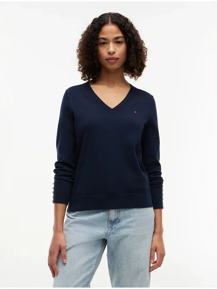 Свитер V-образный вырез, с манжетами на пуговицах TOMMY HILFIGER, Navy