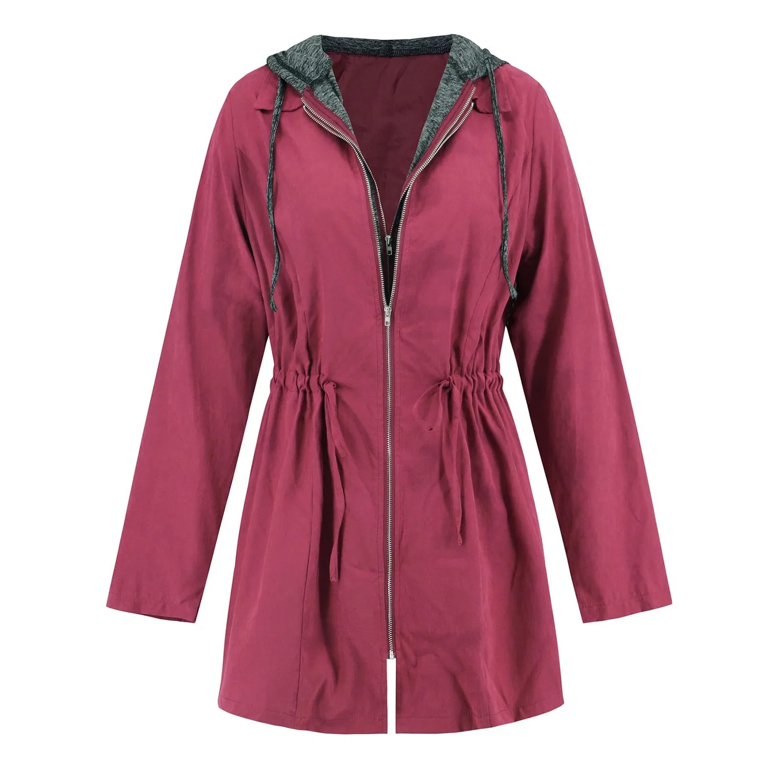 Женское демисезонное пальто-тренч с карманами, Wine — фото 2