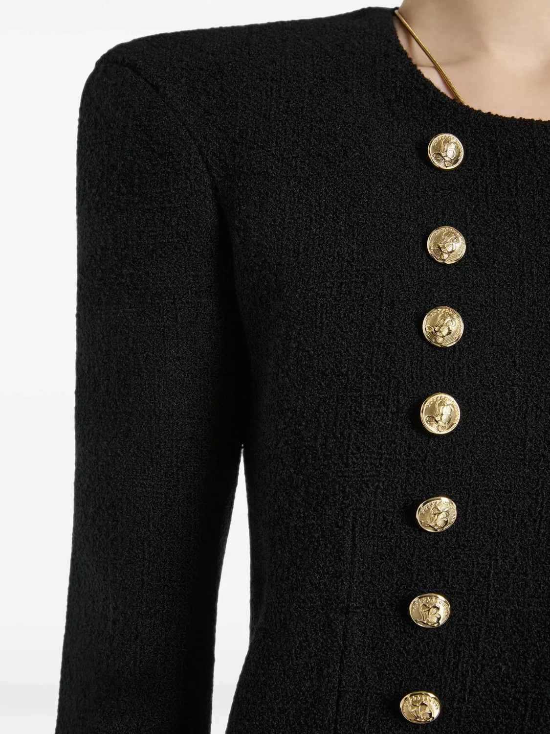 Твидовый жакет с золотистыми пуговицами Balmain, черный — фото 2