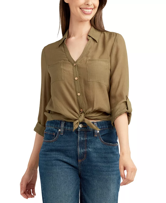 

Женская блузка с завязками по низу Juniors' Tie-Hem Gauzy Shirt BCX, зеленый