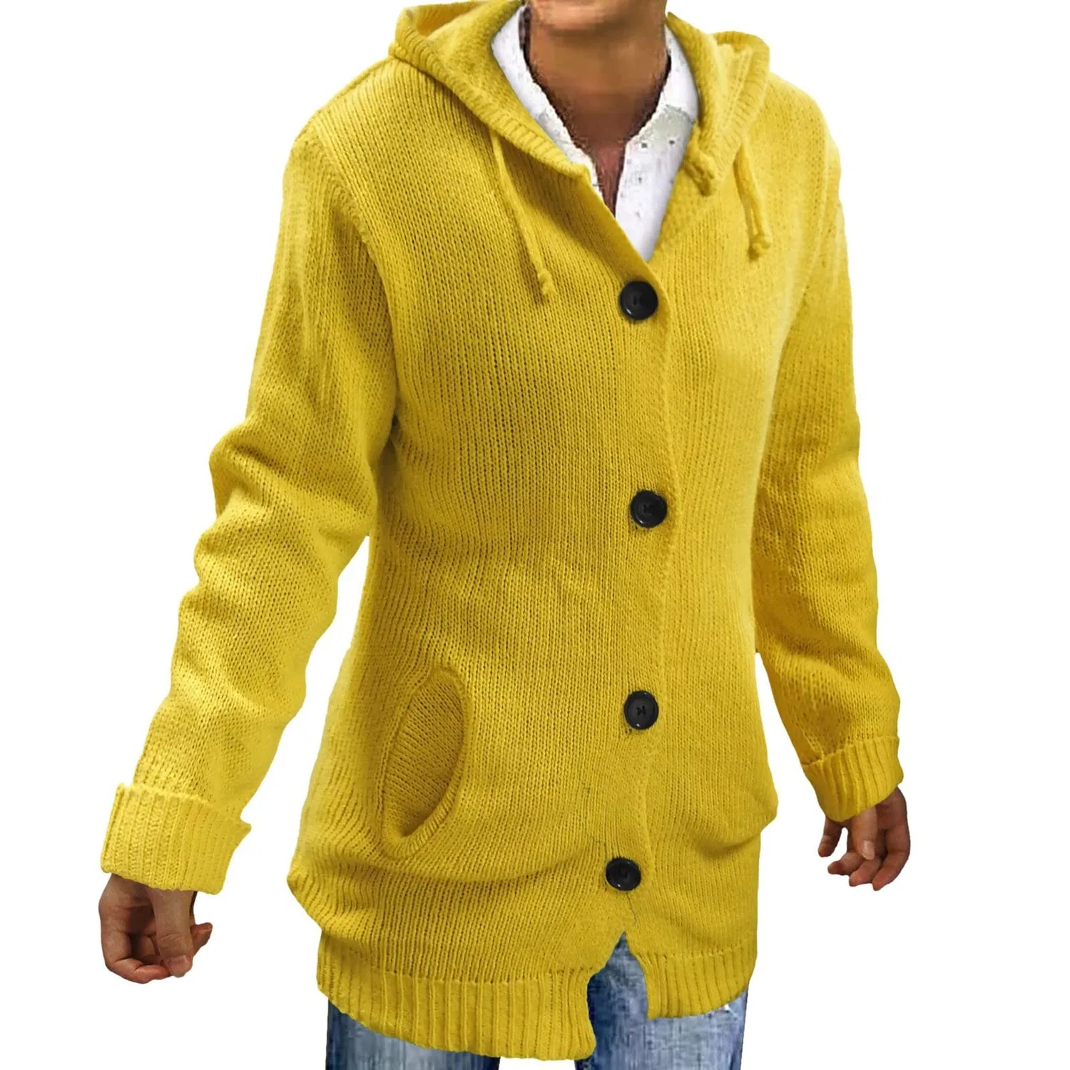 Женский кардиган оверсайз с длинным рукавом, Yellow