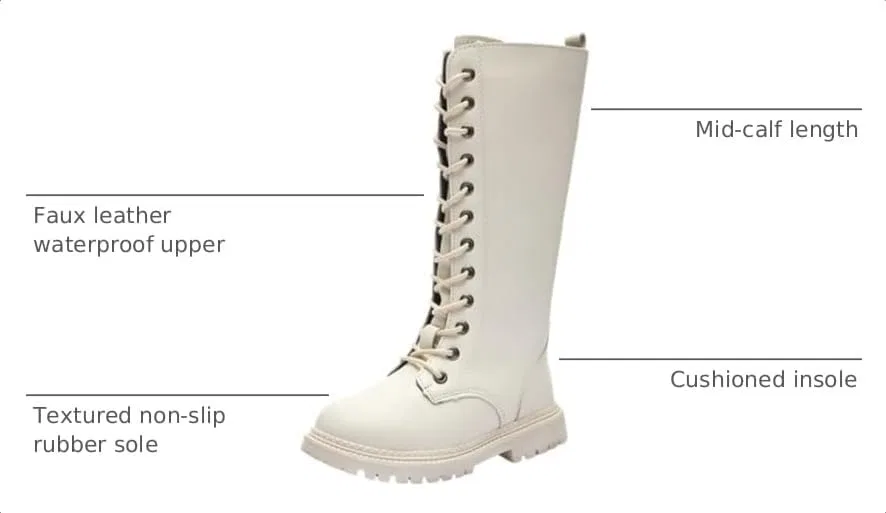 Детские ботинки на шнуровке с боковой молнией, из PU-кожи, модель Combat Boots, Womenyiaor, Beige — фото 3