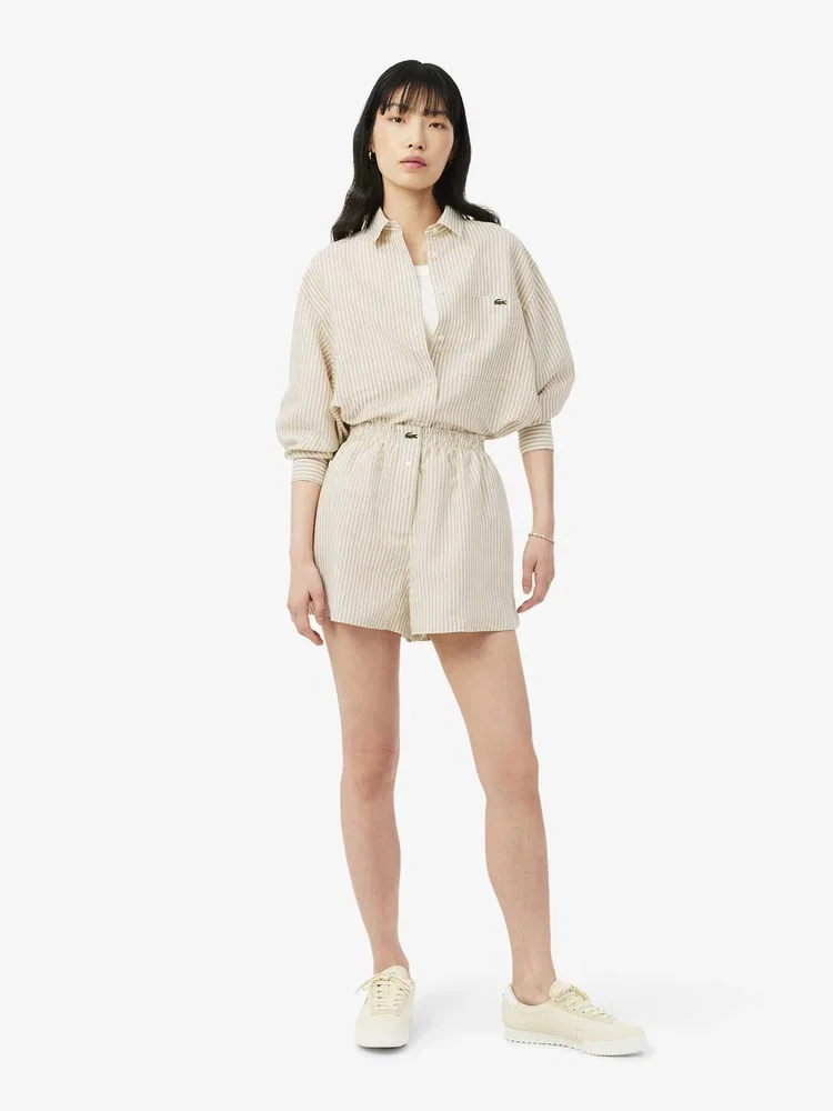 Шорты женские LACOSTE Pink, Льняные с полосками
