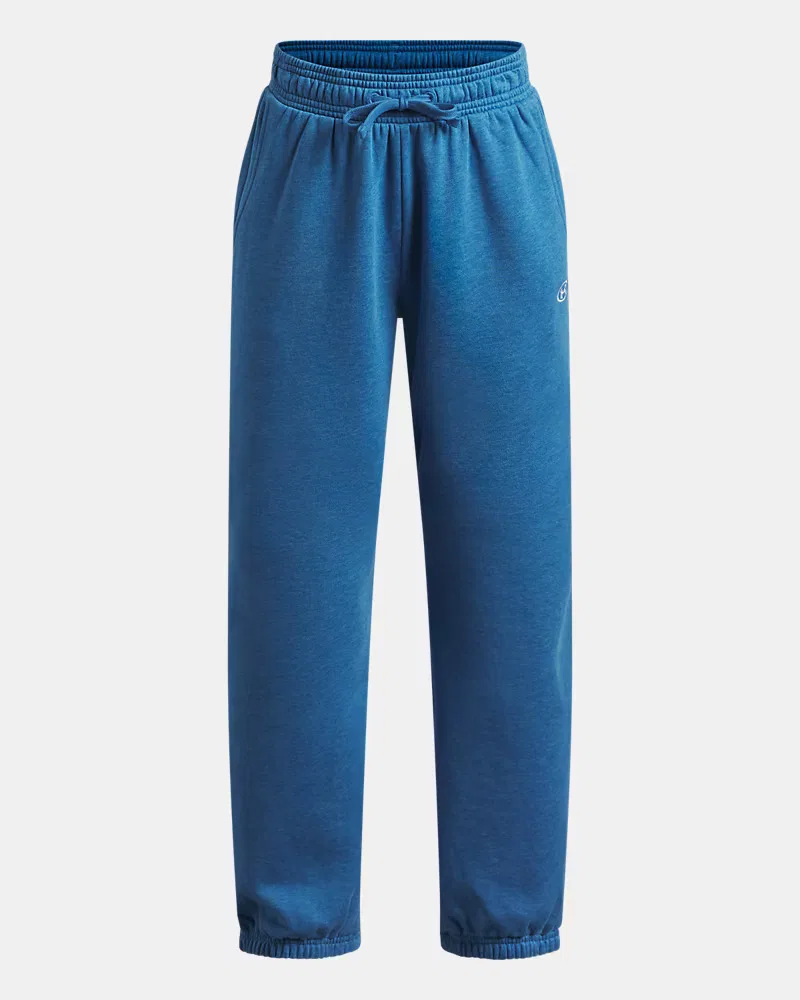 Джоггеры для девочек 66 см утепленные флисовые с начесом UA Rival Fleece UnderArmour, Aegean Blue Light Hthr/White