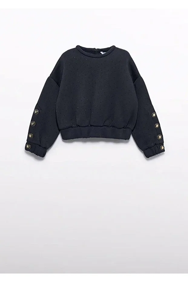 Детские свитшот для девочек с пайетками Luna girl's glittery sweatshirt with button detail on the sleeves Abel, Black — фото 2