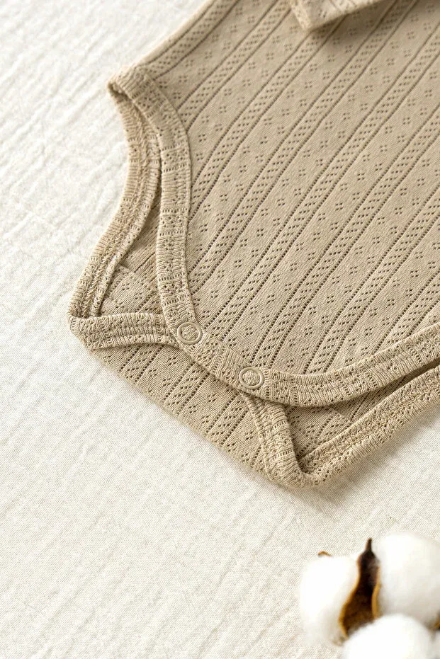 Детское боди для новорожденных с длинным рукавом Basics Mimu Baby, Latte — фото 4