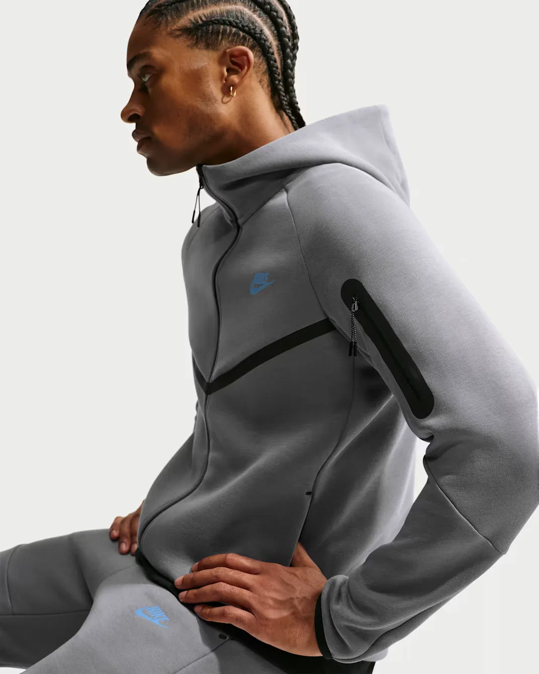 Мужская флисовая ветровка на молнии Nike Tech, Smoke Grey/Football Blue — фото 3