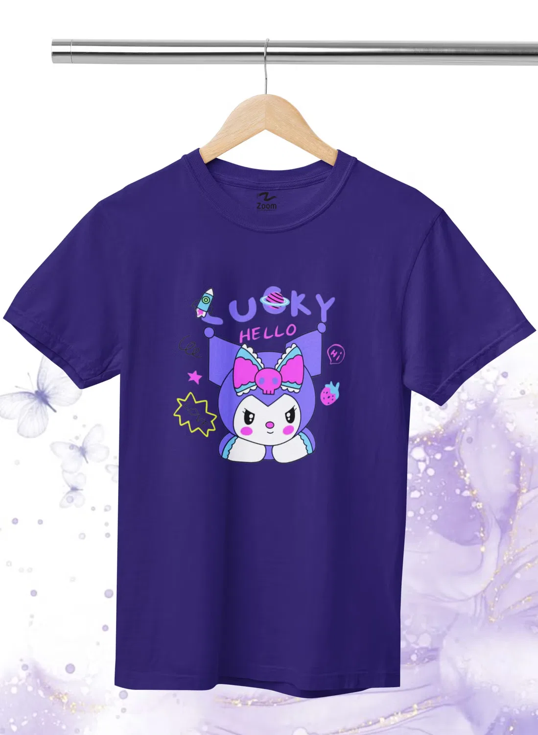 Футболка с принтом Lucky hello kuromi Zoom, фиолетовый