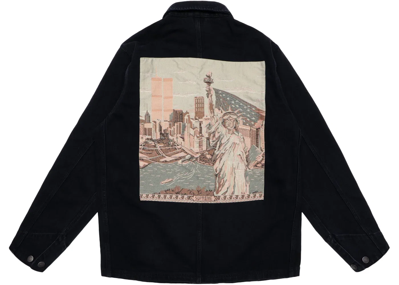 Мужское джинсовое пальто-рабочая куртка с гобеленовым принтом Supreme NY Tapestry Denim Chore Coat, черный — фото 2