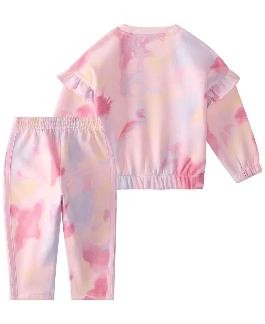 Комплект из футера с принтом, модель Baby Girls' Long-Sleeve Sweatshirt and Pants adidas, Pink Multi — фото 2