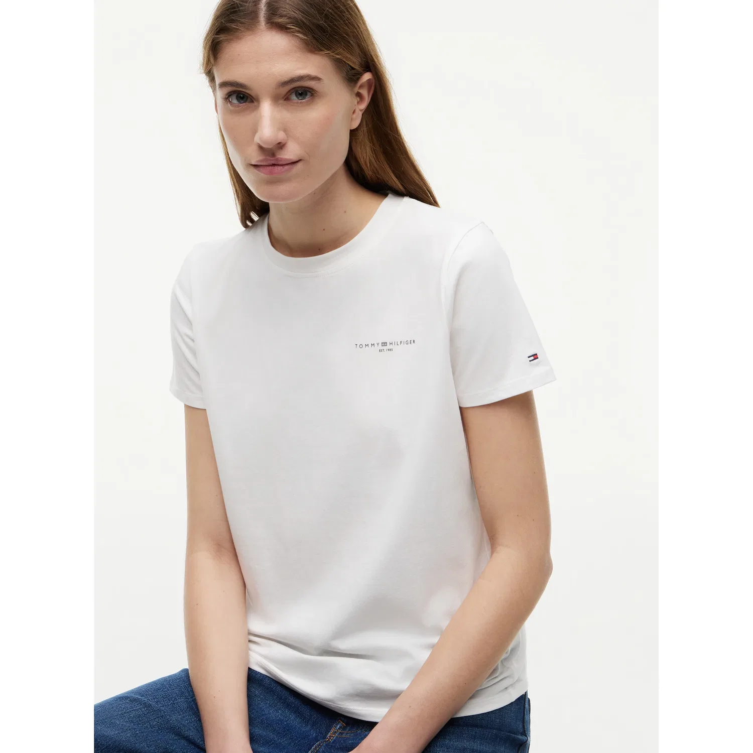 Женская хлопковая футболка с логотипом Tommy Hilfiger, Ecru — фото 2