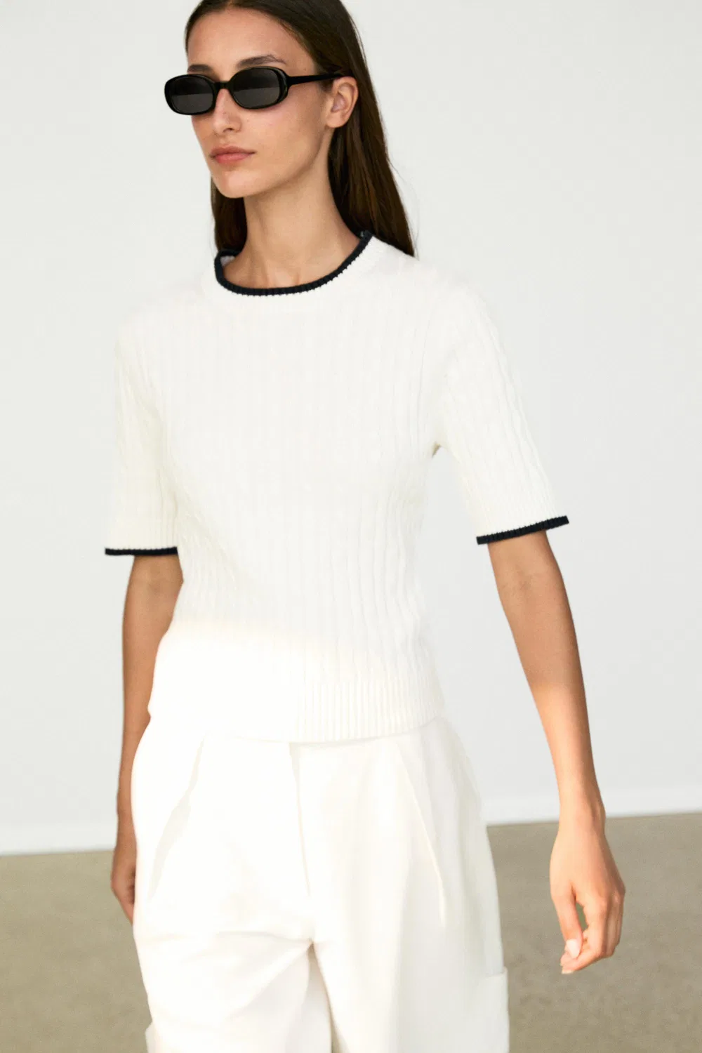 Свитер Massimo Dutti, с косами, белый — фото 2