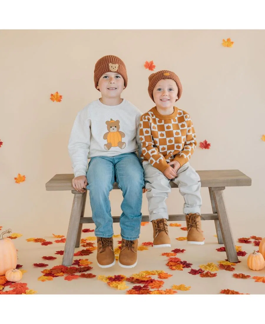 Свитшот с принтом медведя Pumpkin Teddy Bear Patch Sweet Wink, Natural Heather — фото 4