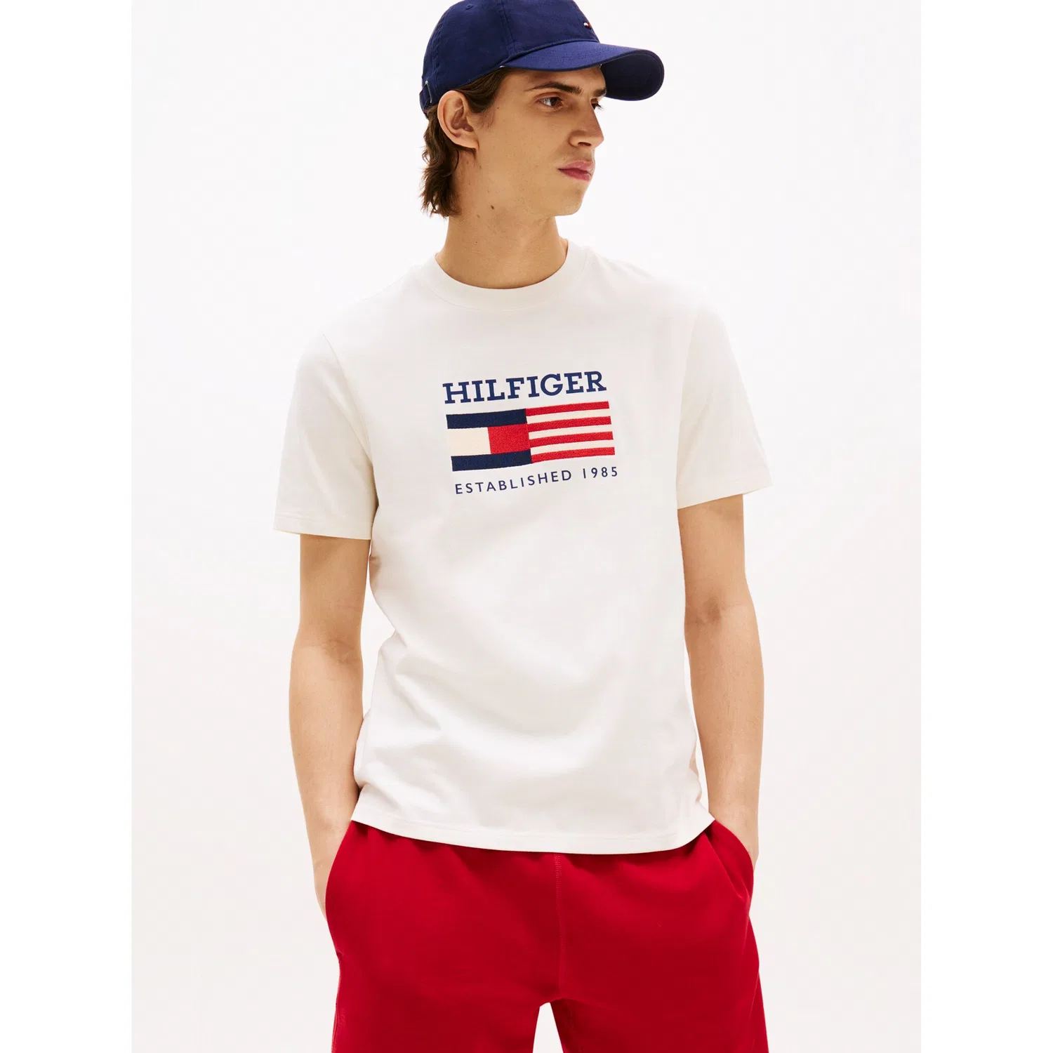 Мужская хлопковая футболка с вышивкой Tommy Hilfiger, Ivory Petal