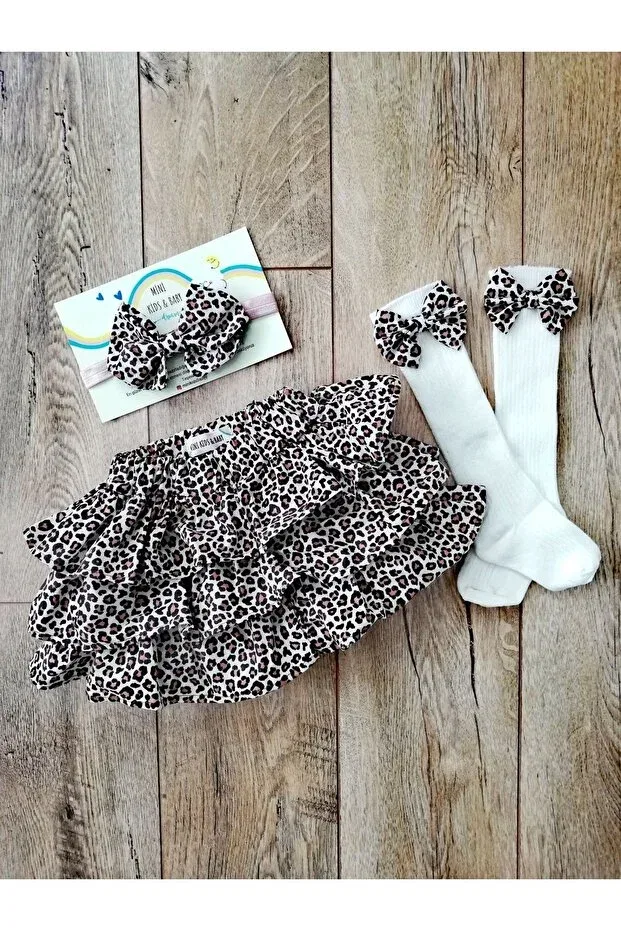 Детский комплект для девочек с принтом Leopard Mini Kids Baby, Leopard