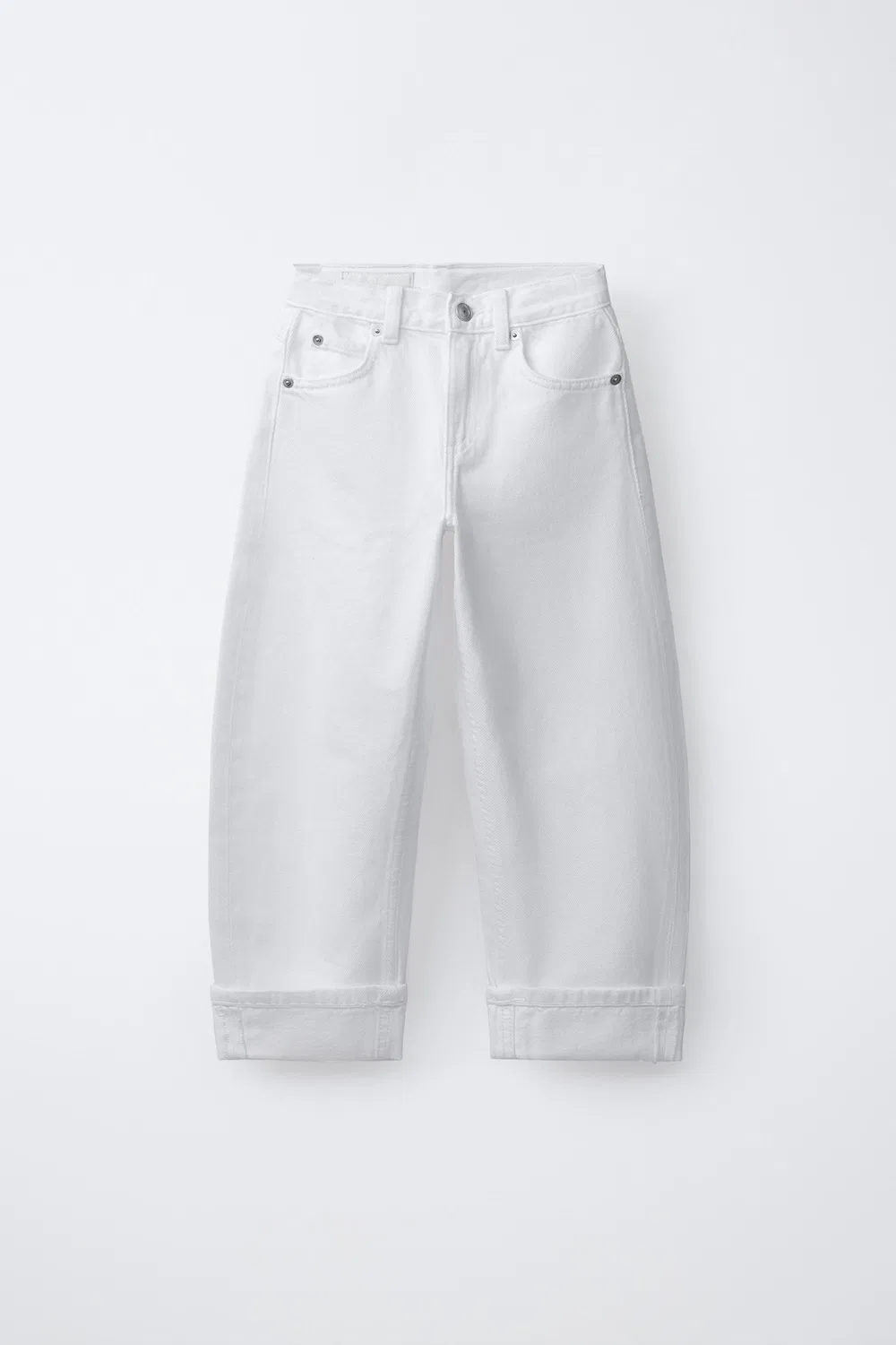 Джинсы-бочки с подвернутым низом ZARA, White