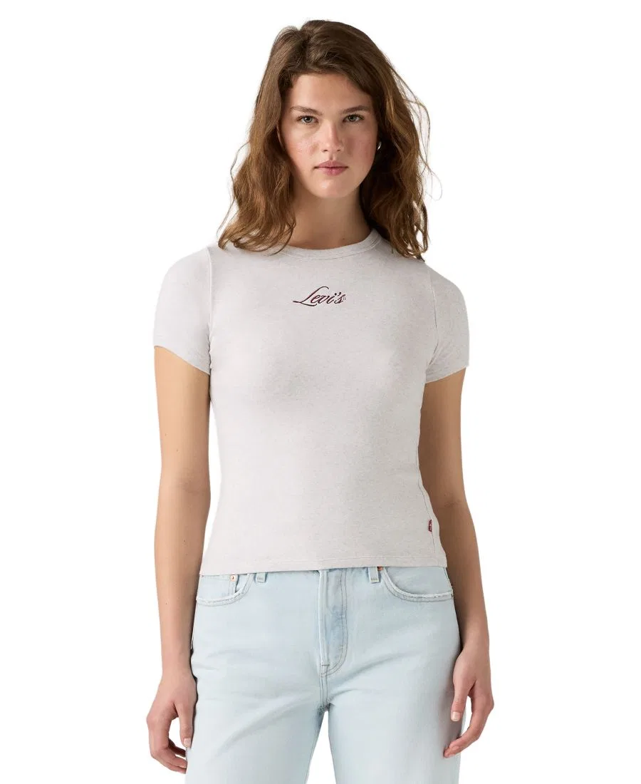 Футболка женская с коротким рукавом, ребристый трикотаж, с вышивкой Levi's, Orbit Heather Gray — фото 2