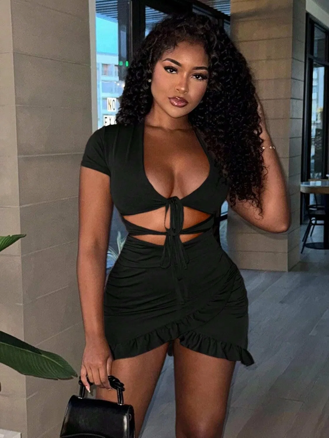 Женское облегающее платье с запахом Bodycon, Black — фото 4
