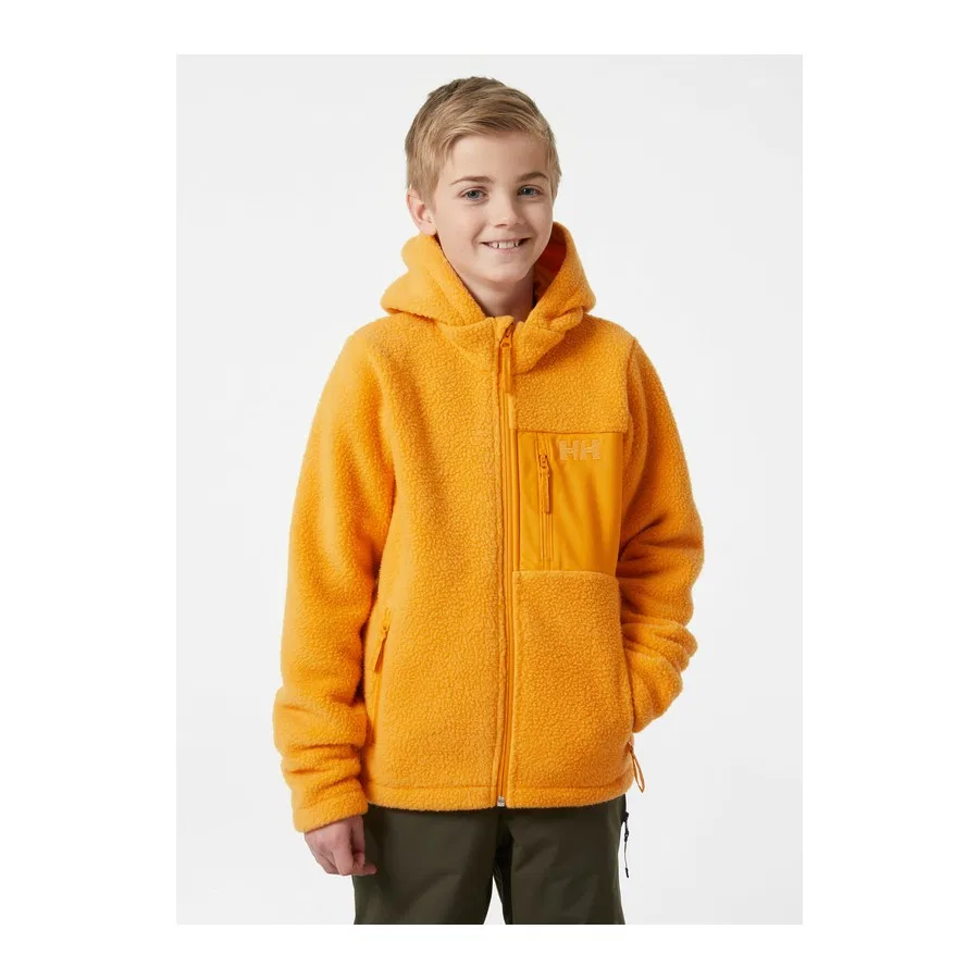Детская куртка-флис с капюшоном, на молнии, модель Hh Jr Champ Pile Jacket, Helly Hansen, Горчичный — фото 3