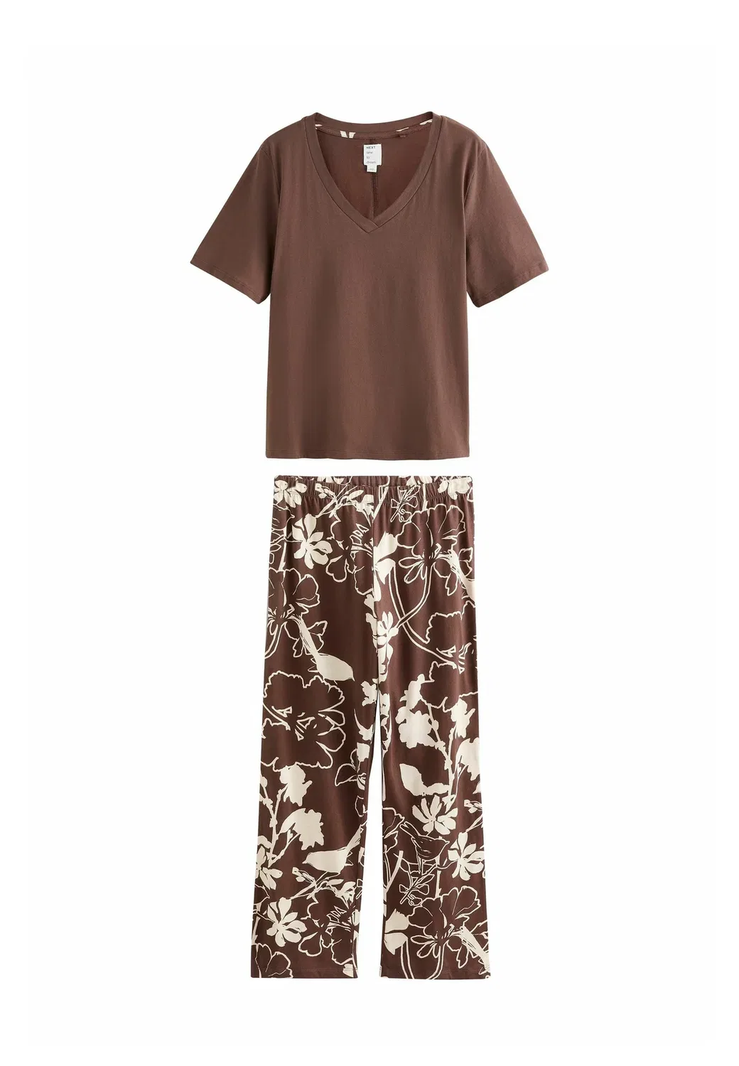 Стандартный крой - комплект с коротким рукавом - пижамный комплект Next, Chocolate Brown Floral