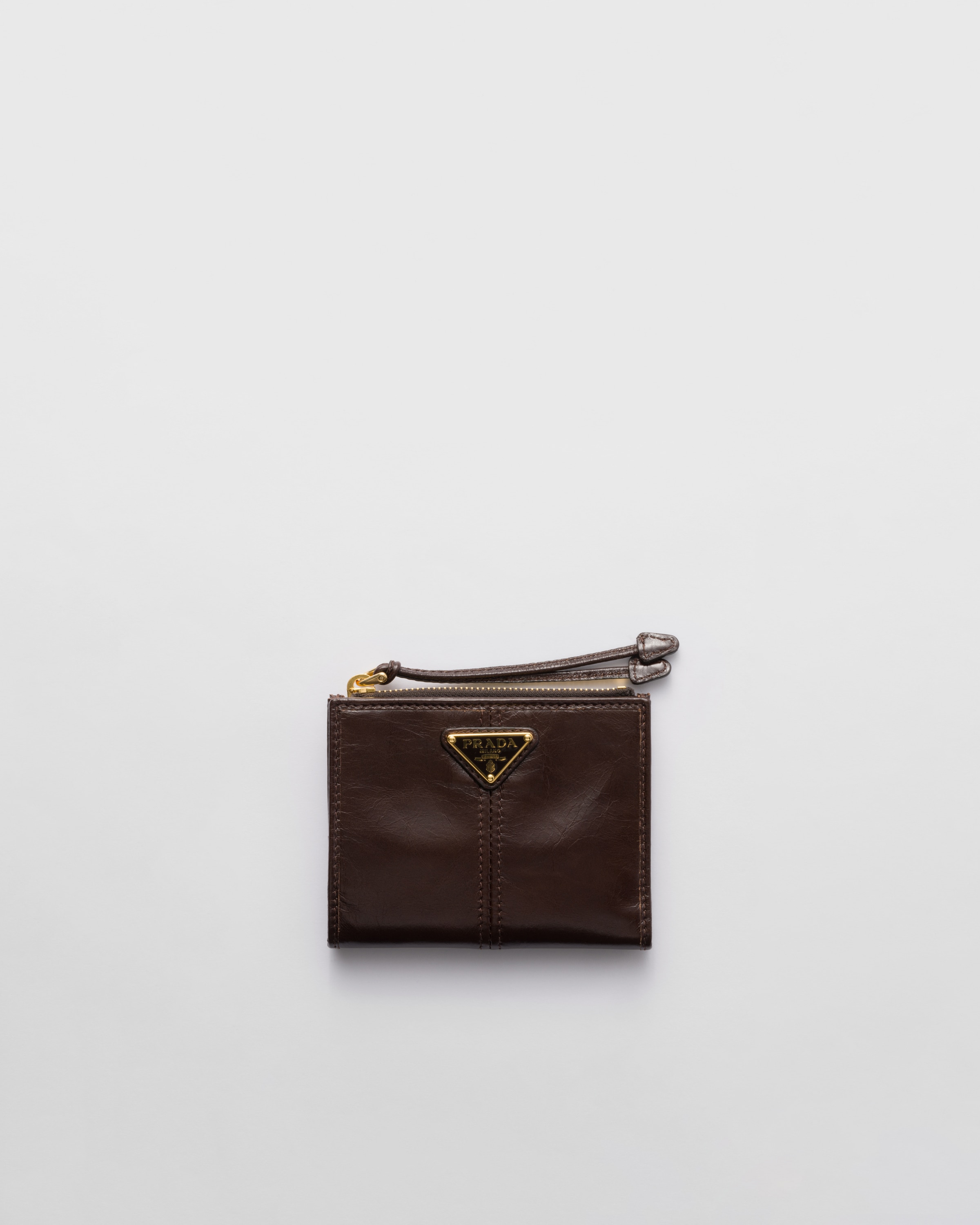Маленький кожаный кошелек Prada, темно-коричневый