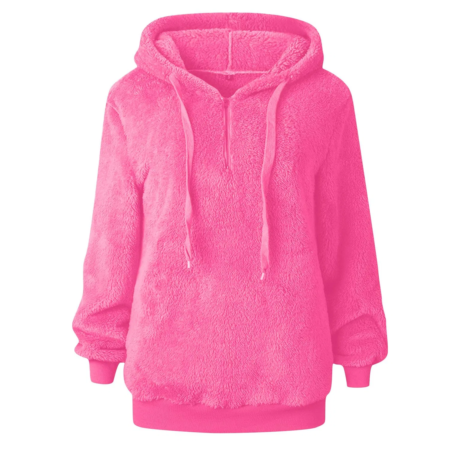 Женский утепленный флисовый худи с молнией 1/4, модель Furry Sherpa, бренд, pink — фото 4