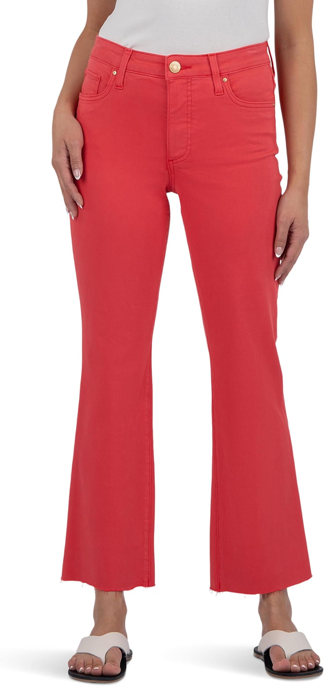 

Джинсы KUT from the Kloth Kelsey High-Rise Fab AB Ankle Flare With Raw Hem, Strawberry