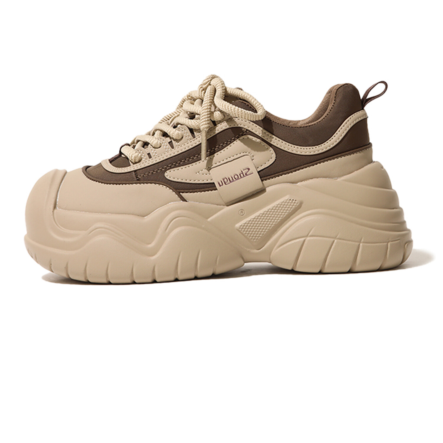 

Кроссовки женские толстые низкие Shougu, цвет Apricot Black