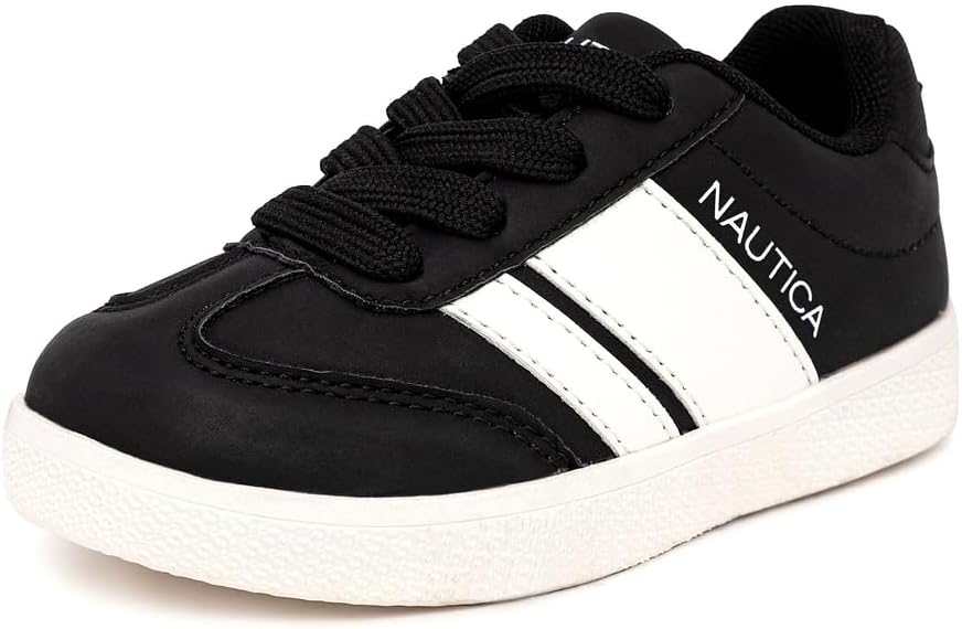 

Детские повседневные модные кроссовки Nautica для мальчиков и девочек - удобные классические кроссовки для футбола, прогулок и тенниса - дышащие, легкие и гибкие (на шнурках/резинке), белый/черный