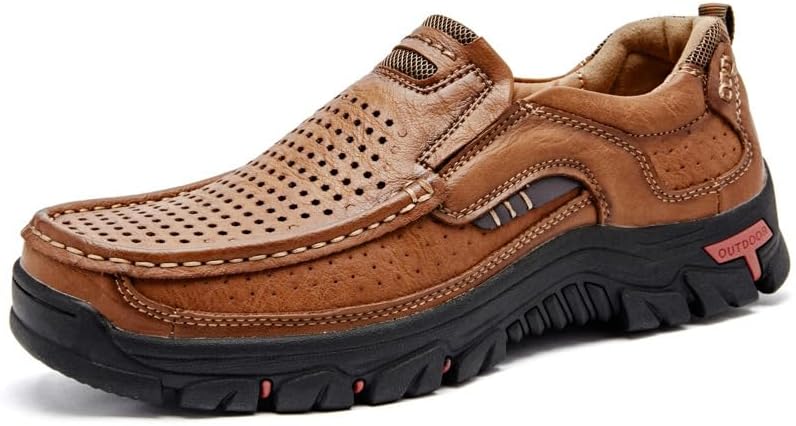 

Мужские слипоны из кожи на платформе для прогулок, легкие, с нескользящей мягкой подошвой, походные туфли, удобные и офисные мокасины Xoekd, светло-коричневый