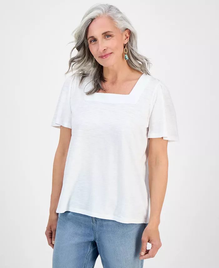 

Топ с квадратным вырезом Petite Style & Co, белый
