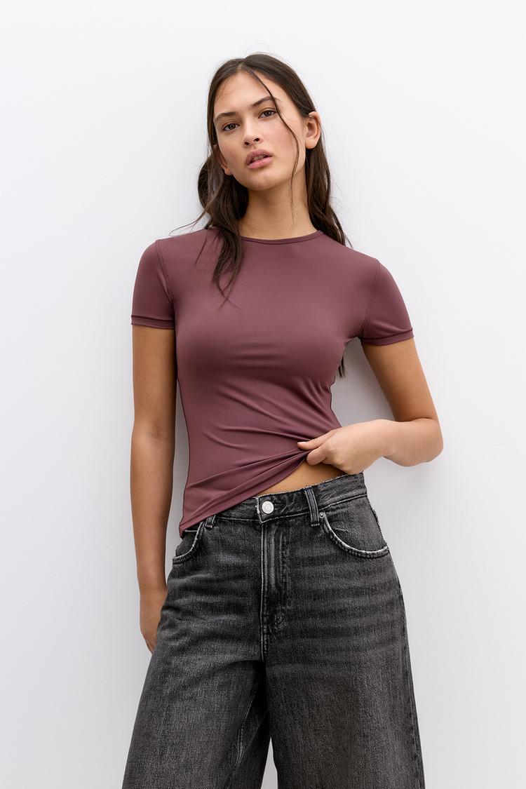 

Футболка из полиамида с коротким рукавом Pull And Bear, бордовый
