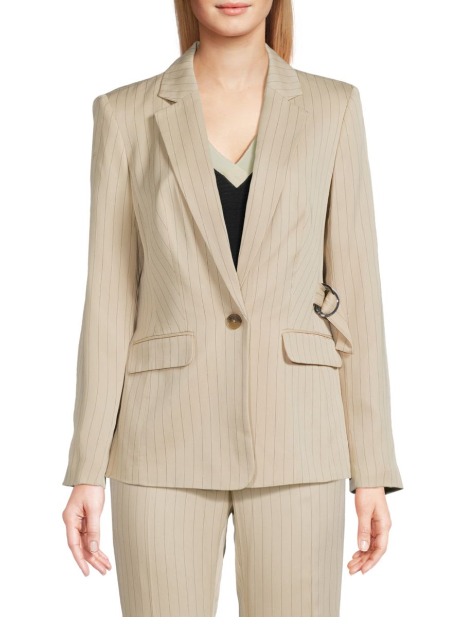 

Блейзер в тонкую полоску DKNY, цвет Khaki Black Stripe