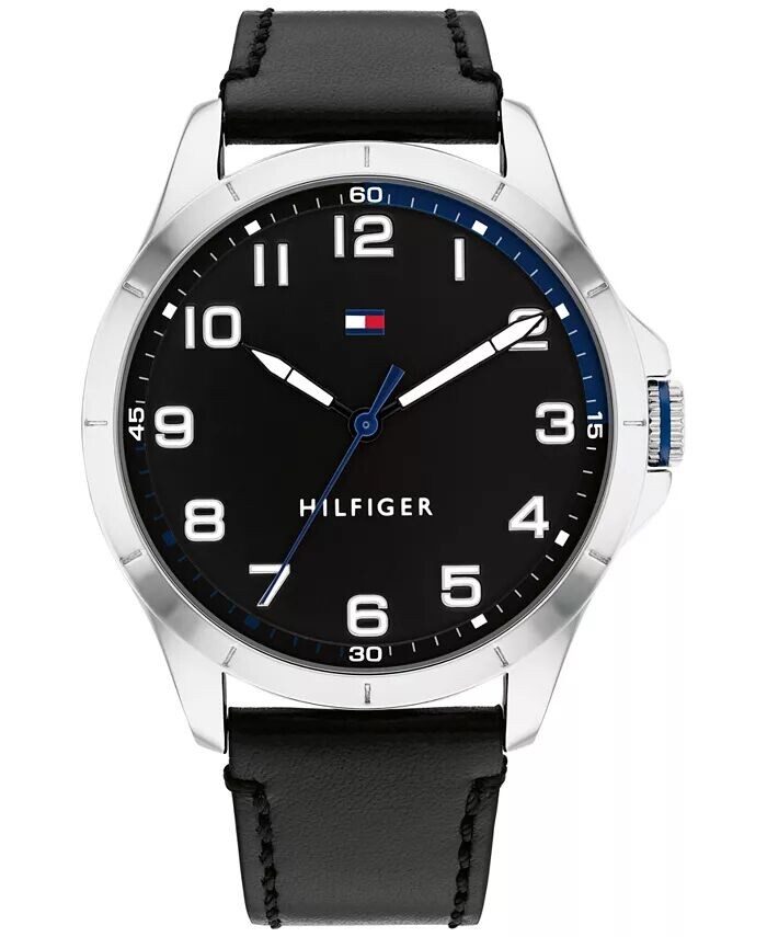 

Мужские часы с черным кожаным ремешком, 44 мм Tommy Hilfiger, черный