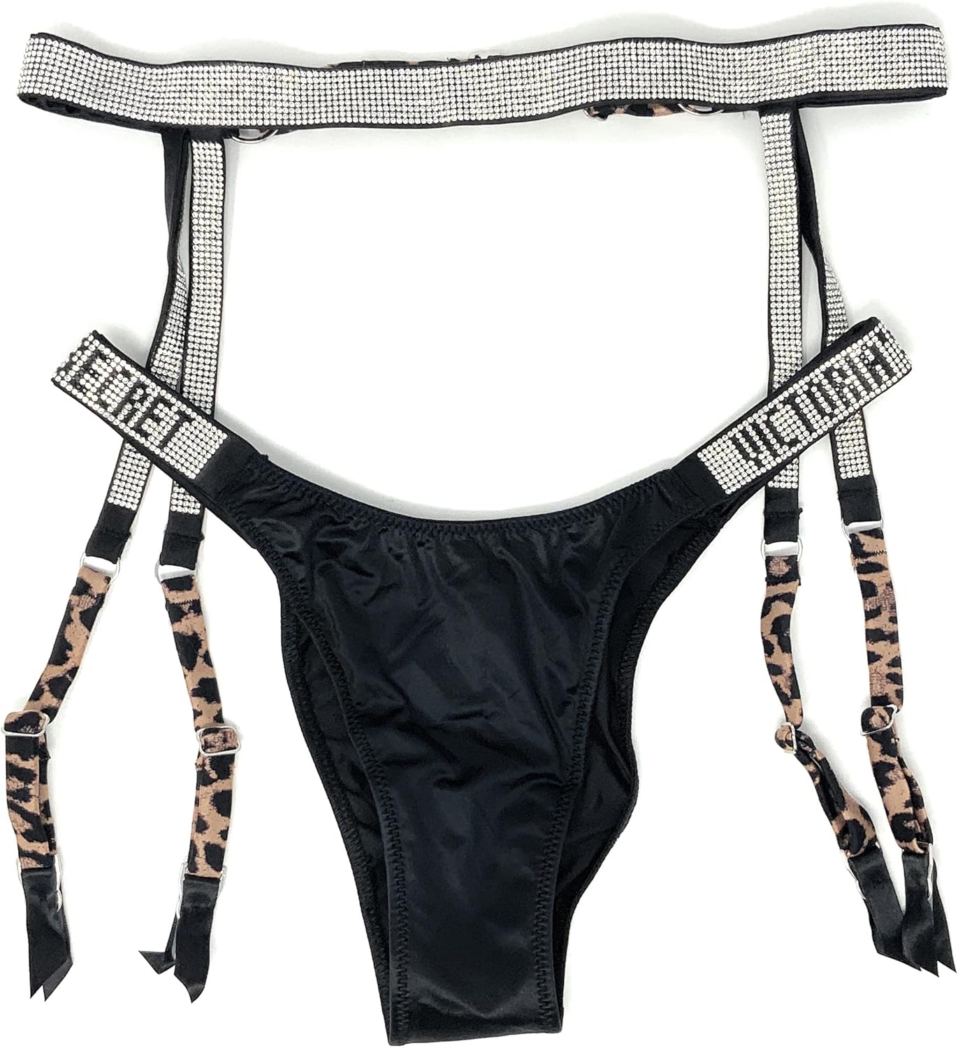 

Victoria's Secret Bombshell Shine Strap бразильские трусики и подвязка, Black Vs/Leopard