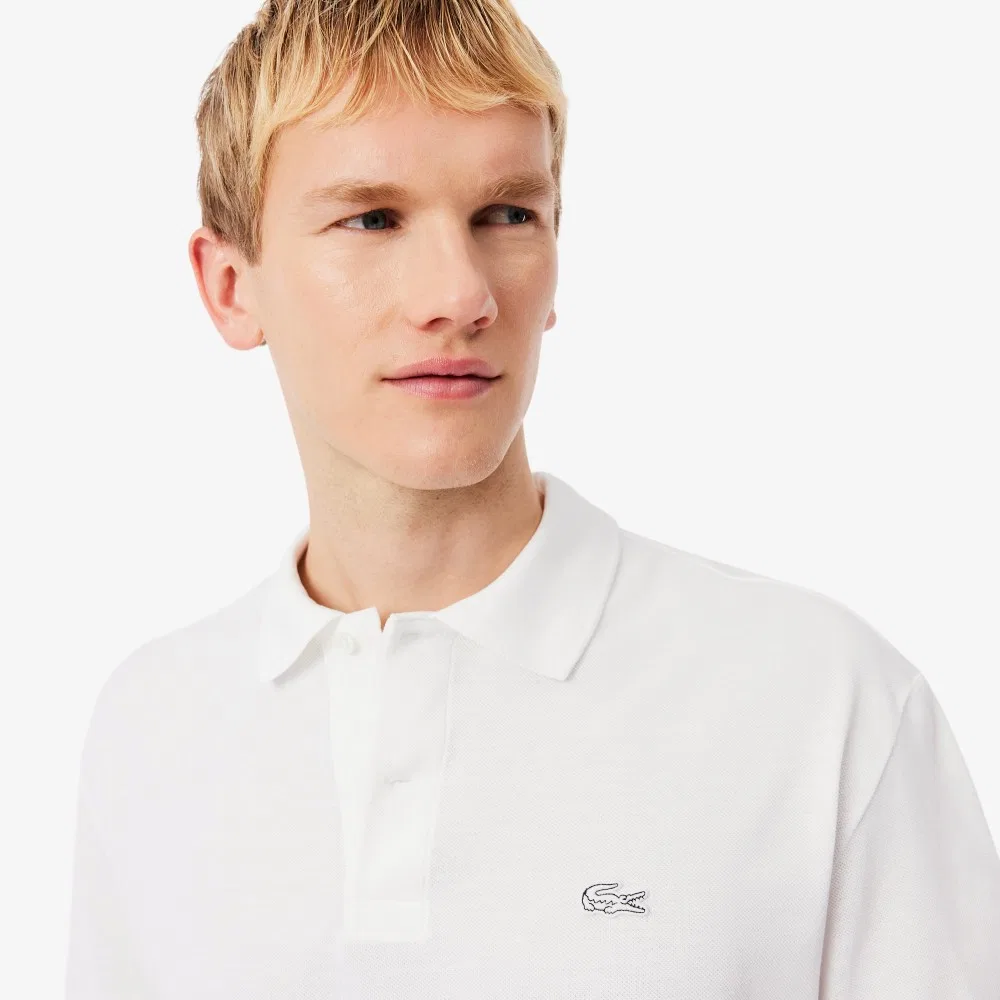 Мужская футболка-поло Croc Signature Loose Fit с коротким рукавом, белая, от Lacoste — фото 2