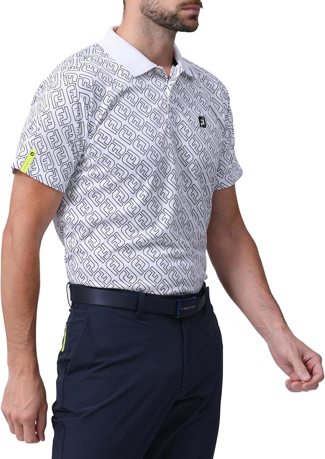 

Мужская поло FootJoy для гольфа FJ с коротким рукавом и контурным принтом, сетчатая рубашка, белый