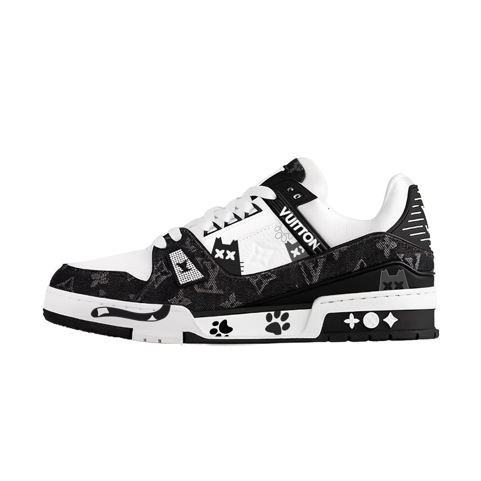 

LOUIS VUITTON Панда, Киттен лоу топ скейтборд обувь унисекс черный белый, цвет Black White