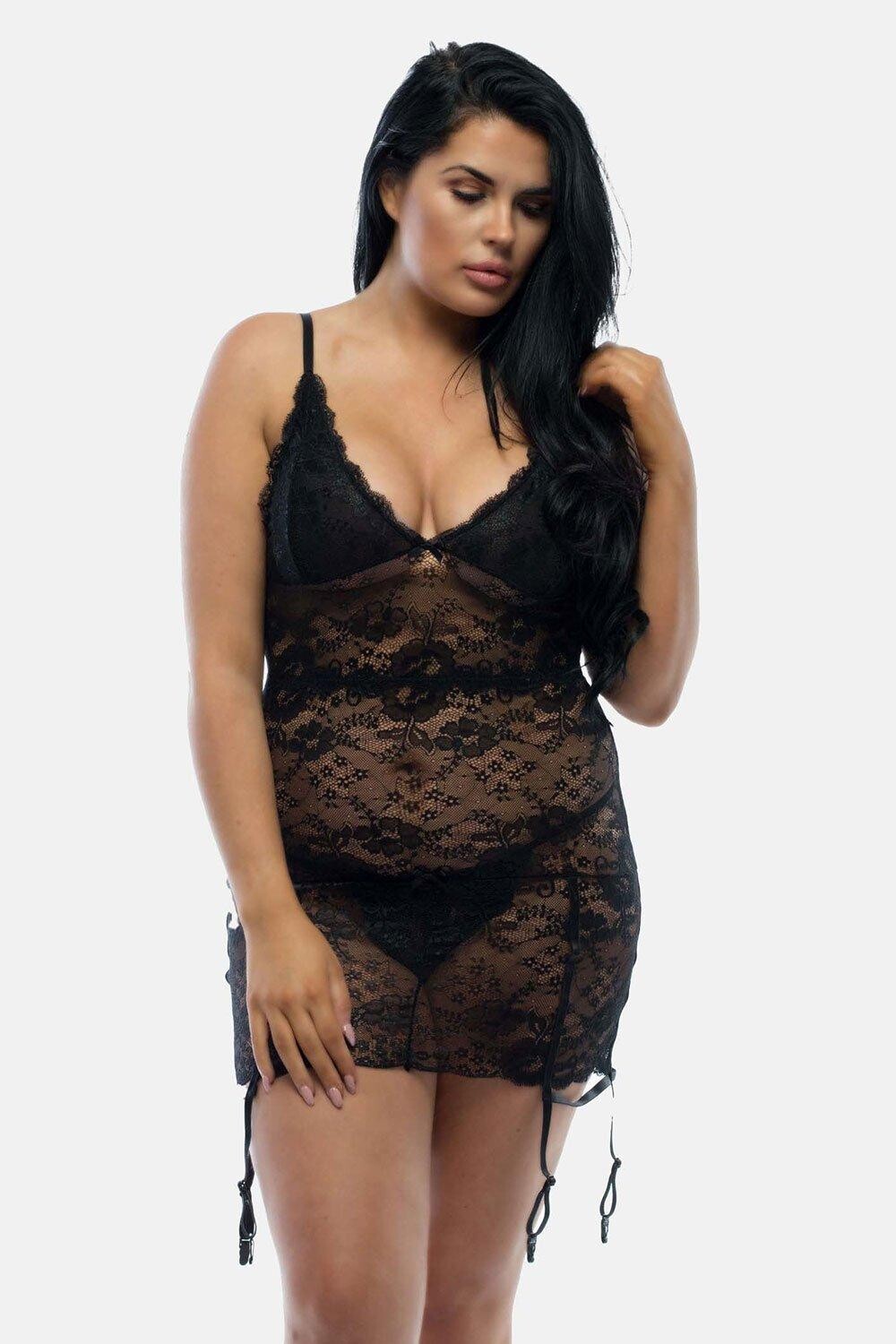 

Длинное кружевное бюстье больших размеров Perfect4U, черный