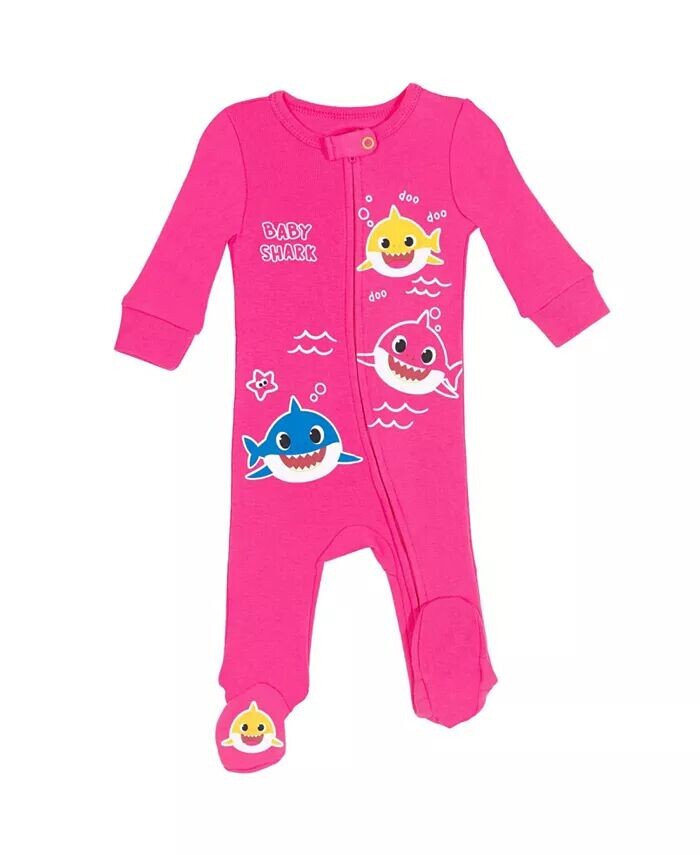 Комплект из 2 комбинезонов для сна и игр на молнии для маленьких девочек Mommy Shark Daddy Shark Baby Shark для новорожденных до Pinkfong, мультиколор — фото 4