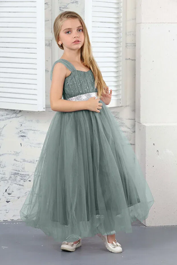 Детское платье для девочек с блестками Asortik Kids, Mint Green — фото 2