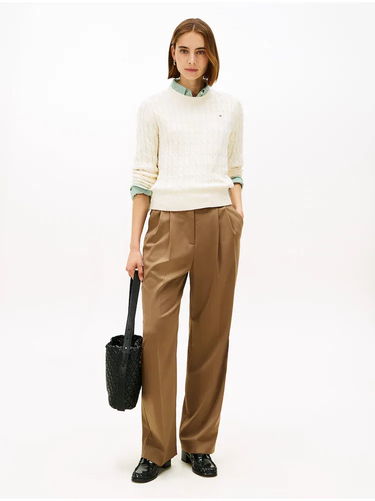 Джемпер хлопковый кабельный вязаный TOMMY HILFIGER, Beige — фото 3
